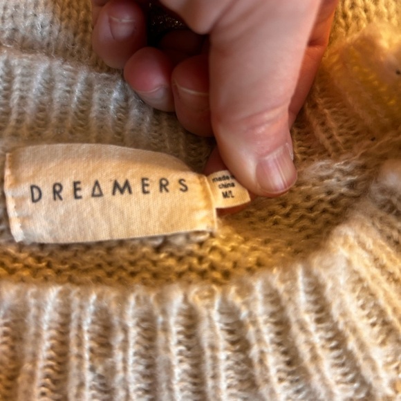 Dreamers oversize Striped Cream pink and Brown Women's Sweater - Picture 6 of 13